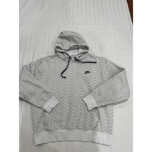 Nike All Over Print Hoodie Hooded Sweatshirt Size Medium White Gray - Picture 1 of 10